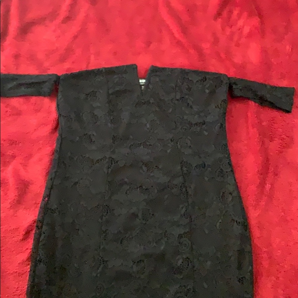 Fashion Nova off shoulder black lace dress SZ S